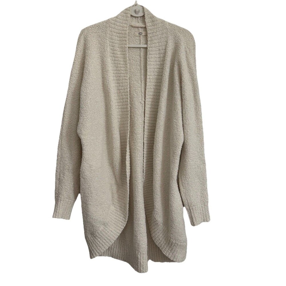 UGG Cozy Cardigan Sweater Womens XL Ivory Open Front Long Sleeve Lounge Duster